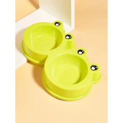 CIOTOLA CON DESIGN RANA PER CANE GATTO ANIMALE DOMESTICO DOPPIO PER CIBO ACQUA