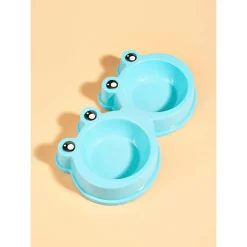 CIOTOLA CON DESIGN RANA PER CANE GATTO ANIMALE DOMESTICO DOPPIO PER CIBO ACQUA