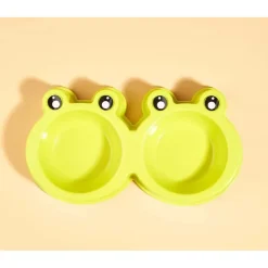 CIOTOLA CON DESIGN RANA PER CANE GATTO ANIMALE DOMESTICO DOPPIO PER CIBO ACQUA