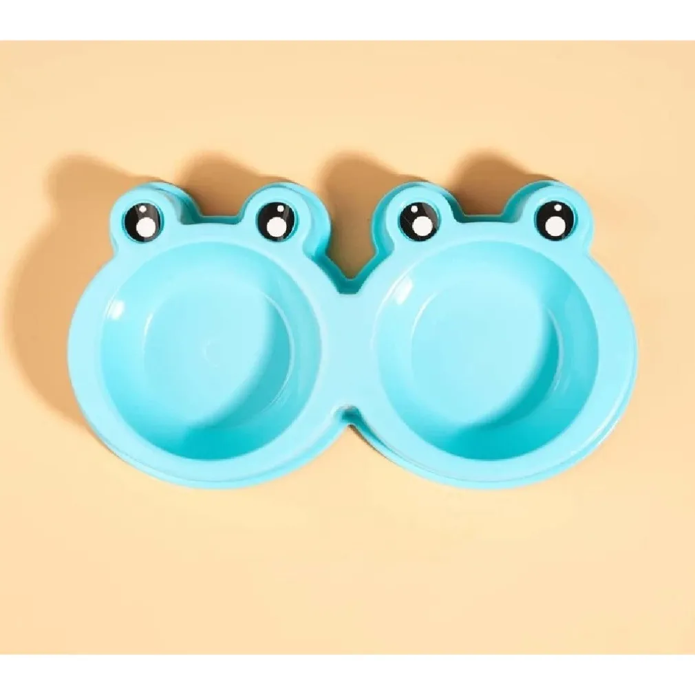 CIOTOLA CON DESIGN RANA PER CANE GATTO ANIMALE DOMESTICO DOPPIO PER CIBO ACQUA