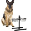 CIOTOLA DOPPIA CANI CON SUPPORTO REGOLABILE 2 SCODELLE ACCIAIO STRUTTURA METALLO