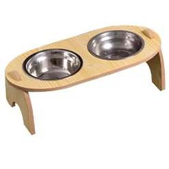 CIOTOLA DOPPIA RIALZATA PER CANI GATTI CON BASE IN LEGNO PER ANIMALI DOMESTICI