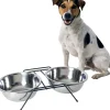 CIOTOLA DOPPIA RIALZATA PER CANI 2 PER 20CM CON SUPPORTO CIBO ACQUA IN METALLO