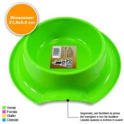 CIOTOLA SCODELLA PER ANIMALI CANI GATTI SAGOMATA IN PLASTICA 21,5 CM VARI COLORI