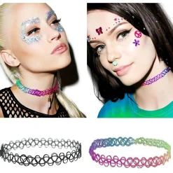 COLLANE COLLANA GIROCOLLO GOMMA STRETCH MODA GOTICO ELASTICO EFFETTO TATOO HYPE