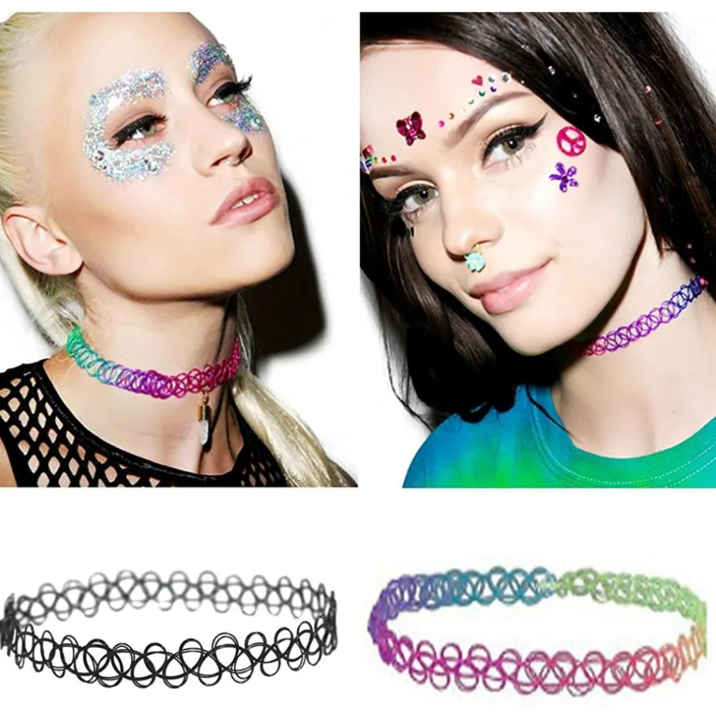 COLLANE COLLANA GIROCOLLO GOMMA STRETCH MODA GOTICO ELASTICO EFFETTO TATOO HYPE