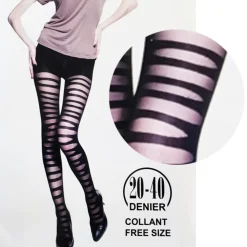 COLLANT 20-40 DEN CALZE CALZA NERO STRAPPATO RIPPED SMAGLIATO TAGLIA UNICA