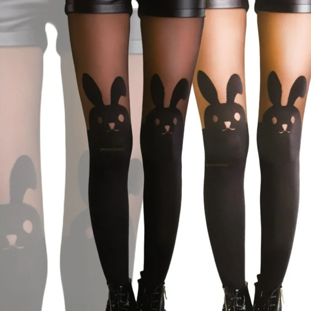 COLLANT 20 DEN CONIGLIO CONIGLIETTO RABIT CALZE CALZA NERO KAWAII TAGLIA UNICA