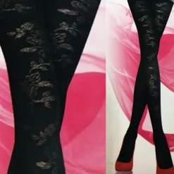 COLLANT CALZE CALZA NERO ROSE DISEGNO FIORI GAMBA FIORE TAGLIA UNICA COPRENTE