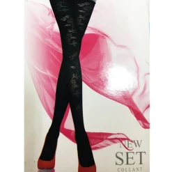 COLLANT CALZE CALZA NERO ROSE DISEGNO FIORI GAMBA FIORE TAGLIA UNICA COPRENTE