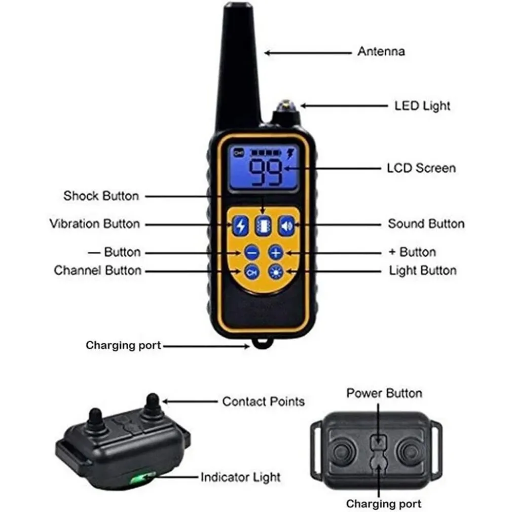 COLLARE DA ADDESTRAMENTO PER CANI ANTIABBAIO TELECOMANDO RICARICABILE IPX7 IMPERMEABILE
