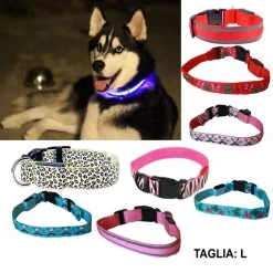 COLLARE PER CANE CANI A LED LUMINOSO SICUREZZA LED NOTTURNO CLIP FANTASIA TG.L
