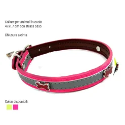 COLLARE PER CANI CUCCIOLI GATTI ANIMALI IN CUOIO 47 CM VARI COLORI STRASS OSSO
