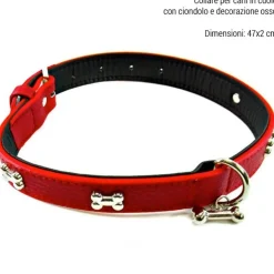 COLLARE PER CANI CUCCIOLI GATTI ANIMALI IN CUOIO 47 CM VARI COLORI CIONDOLO OSSO
