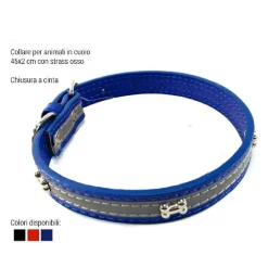 COLLARE PER CANI CUCCIOLI GATTI ANIMALI IN CUOIO 45 CM VARI COLORI STRASS OSSO