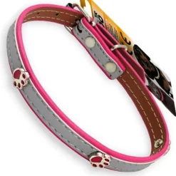 COLLARE PER CANI CUCCIOLI GATTI ANIMALI IN CUOIO 40 CM STRASS ZAMPETTA UNISEX