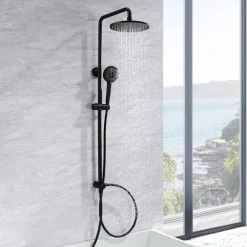 COLONNA DOCCIA SALISCENDI ALTEZZA REGOLABILE SET COMPLETO SOFFIONE DOCCETTA NERO