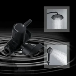 COLONNA DOCCIA SALISCENDI ALTEZZA REGOLABILE SET COMPLETO SOFFIONE DOCCETTA NERO