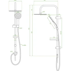 COLONNA DOCCIA SALISCENDI ALTEZZA REGOLABILE SET COMPLETO SOFFIONE DOCCETTA NERO