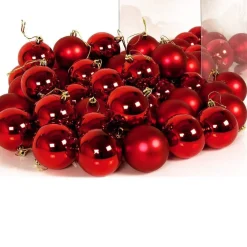 CONFEZIONE 54 PALLINE DI NATALE COLORE ROSSO 6 CM ADDOBBO NATALIZIO