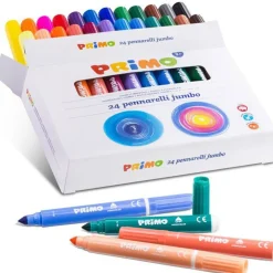 CONFEZIONE 24 PENNARELLI COLORATI SCUOLA DISEGNO BAMBINI CON PUNTA GROSSA MAXI