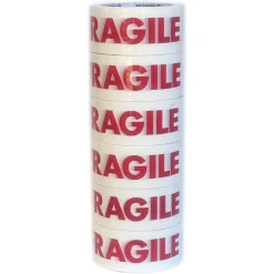 CONFEZIONE DA 6 ROTOLI NASTRO ADESIVO PER IMBALLAGGI SCRITTA FRAGILE 66MT X 48MM
