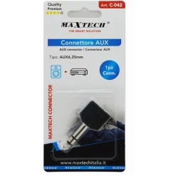 CONNETTORE ADATTATORE STEREO AUDIO AUX 6,5MM MASCHIO A 2 AUX 3,5MM FEMMINA C-042