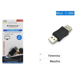 CONNETTORE DATI ADATTATORE USB MASCHIO-USB FEMMINA PRESA ACCOPPIATORE CAVO C-060