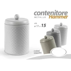 CONTENITORE BARATTOLO HAMMER MULTIUSO 11X15CM IN METALLO COLORI ASSORTITI 783388