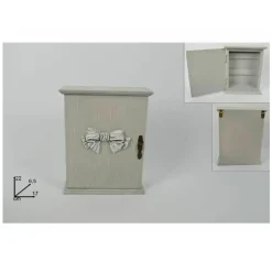 CONTENITORE BOX CASSETTA PORTA CHIAVI PORTACHIAVI IN LEGNO CON FIOCCO 17X22X6.5CM