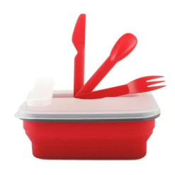 CONTENITORE CIBO PIEGHEVOLE SILICONE SCATOLA PORTA PRANZO POSATE LAVORO