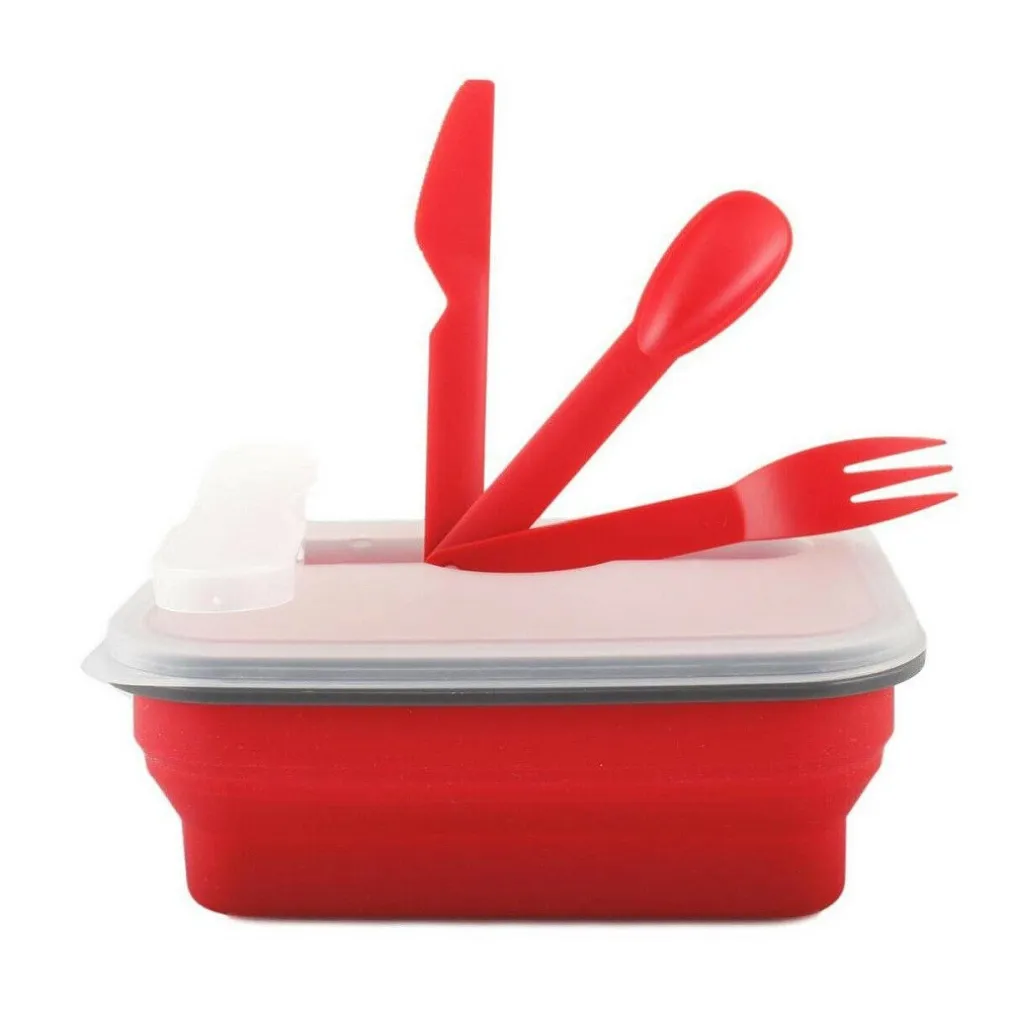 CONTENITORE CIBO PIEGHEVOLE SILICONE SCATOLA PORTA PRANZO POSATE LAVORO