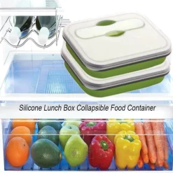 CONTENITORE CIBO PIEGHEVOLE SILICONE SCATOLA PORTA PRANZO POSATE LAVORO