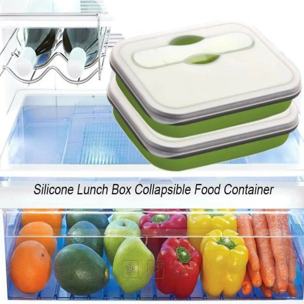 CONTENITORE CIBO PIEGHEVOLE SILICONE SCATOLA PORTA PRANZO POSATE LAVORO