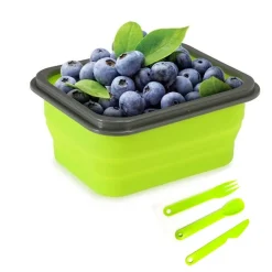 CONTENITORE CIBO PIEGHEVOLE SILICONE SCATOLA PORTA PRANZO POSATE LAVORO