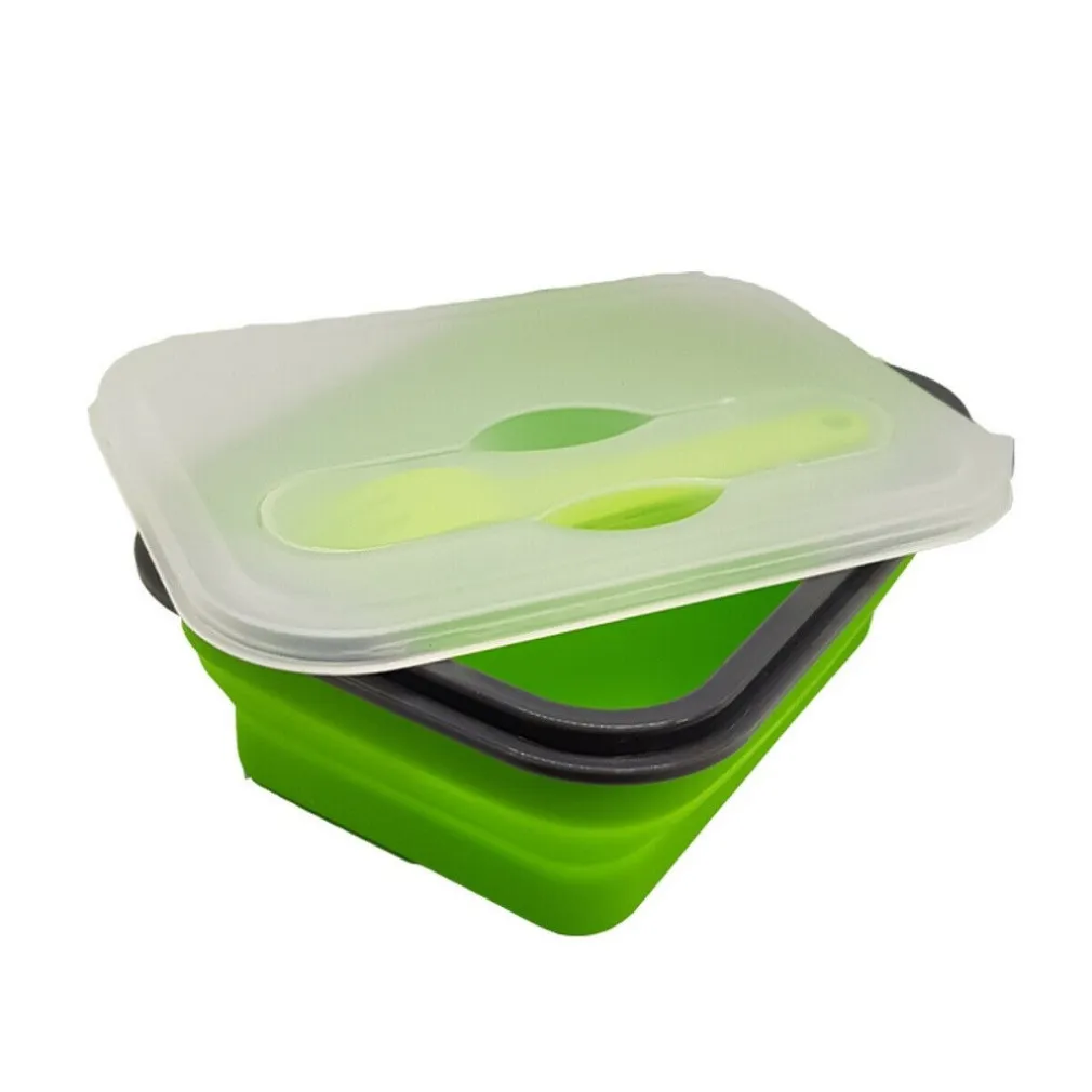 CONTENITORE CIBO PIEGHEVOLE SILICONE SCATOLA PORTA PRANZO POSATE LAVORO