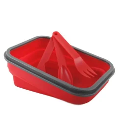 CONTENITORE CIBO PIEGHEVOLE SILICONE SCATOLA PORTA PRANZO POSATE LAVORO