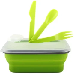 CONTENITORE CIBO PIEGHEVOLE SILICONE SCATOLA PORTA PRANZO POSATE LAVORO