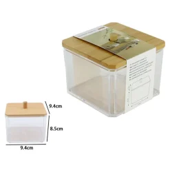 CONTENITORE ORGANIZER COSMETICI TOELETTA QUADRATO TRASPARENTE CON COPERCHIO IN LEGNO 10826