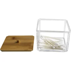 CONTENITORE ORGANIZER COSMETICI TOELETTA QUADRATO TRASPARENTE CON COPERCHIO IN LEGNO 10826