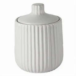 CONTENITORE PORTA COTTON FIOC DECORO PLISSÈ BIANCO ROTONDO ORGANIZER BAGNO 10329