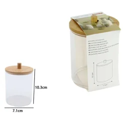 CONTENITORE PORTA COTTON FIOC ORGANIZER TRASPARENTE CON COPERCHIO IN LEGNO 7.1X10.3CM 10821