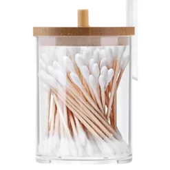 CONTENITORE PORTA COTTON FIOC ORGANIZER TRASPARENTE CON COPERCHIO IN LEGNO 7.1X10.3CM 10821