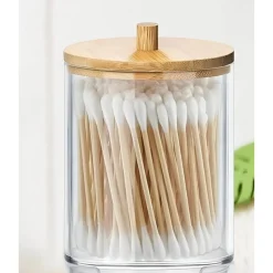 CONTENITORE PORTA COTTON FIOC ORGANIZER TRASPARENTE CON COPERCHIO IN LEGNO 7.1X10.3CM 10821