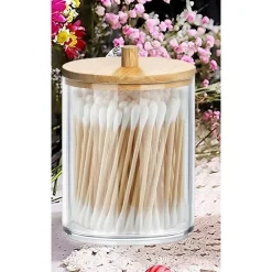 CONTENITORE PORTA COTTON FIOC ORGANIZER TRASPARENTE CON COPERCHIO IN LEGNO 7.1X10.3CM 10821