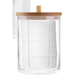 CONTENITORE PORTA DISCHETTI STRUCCANTI TRASPARENTE CON COPERCHIO IN LEGNO 7.1X10.3CM 10822