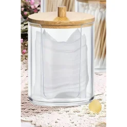 CONTENITORE PORTA DISCHETTI STRUCCANTI TRASPARENTE CON COPERCHIO IN LEGNO 7.1X10.3CM 10822