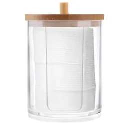 CONTENITORE PORTA DISCHETTI STRUCCANTI TRASPARENTE CON COPERCHIO IN LEGNO 7.1X10.3CM 10822