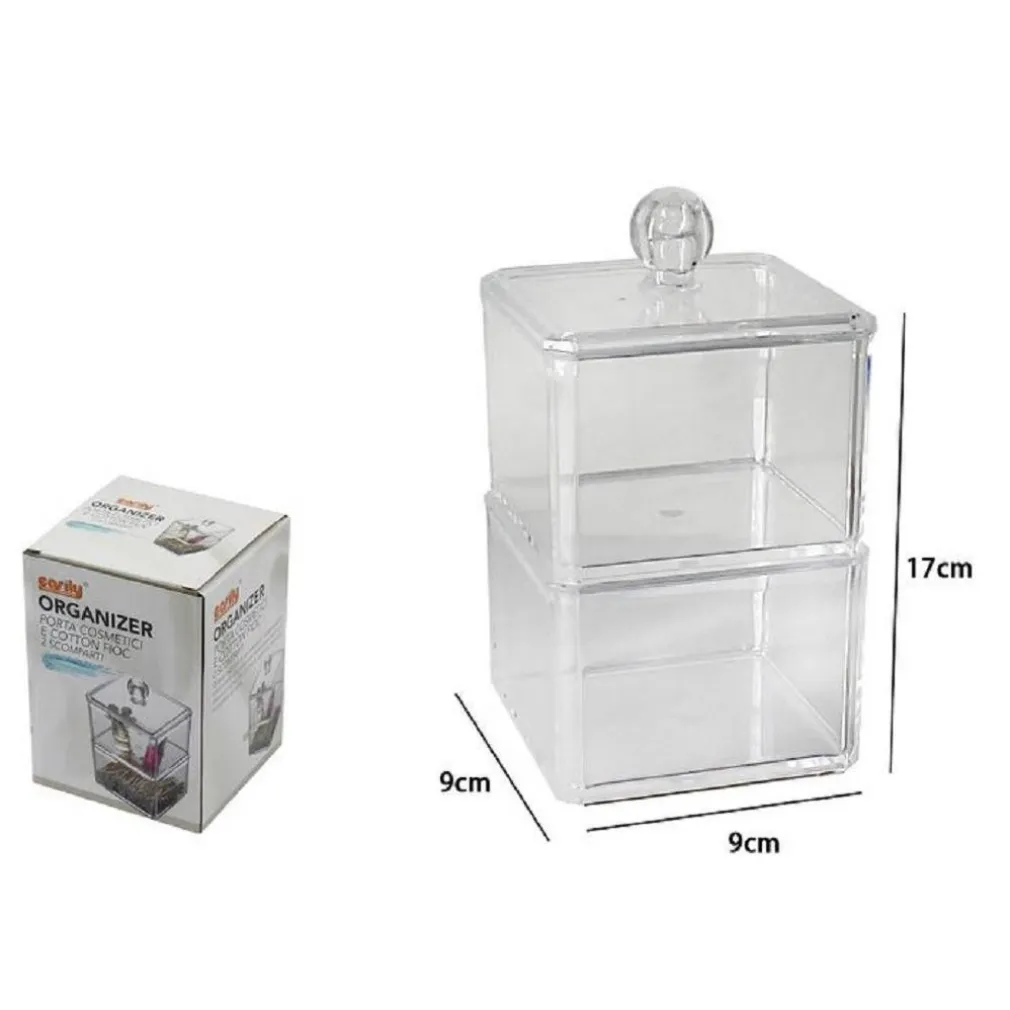 CONTENITORE TRASPARENTE PORTA OVATTA COTTON FIOC 2 PIANI ORGANIZER BAGNO 10242