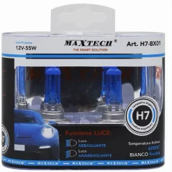 COPPIA DI LAMPADINE ALOGENE PER AUTO H7 12V 55W LUCE BIANCO FREDDO 6000K H7-BX01